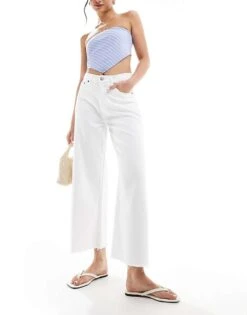 Abercrombie & Fitch Cropped Wide Leg Jean With Raw Hem In White For Women White Fray