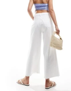 Abercrombie & Fitch Cropped Wide Leg Jean With Raw Hem In White For Women White Fray -Abercro Clothing Shop 206635687 3