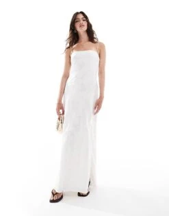 Abercrombie & Fitch Satin Maxi Dress With Jaquard Print In White For Women Snow White -Abercro Clothing Shop 206635688 1 snowwhite 1