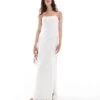 Abercrombie & Fitch Satin Maxi Dress With Jaquard Print In White For Women Snow White -Abercro Clothing Shop 206635688 1 snowwhite