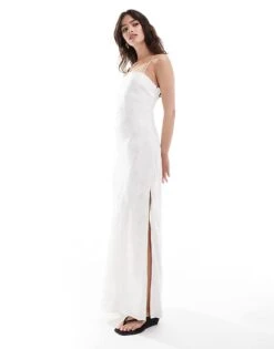 Abercrombie & Fitch Satin Maxi Dress With Jaquard Print In White For Women Snow White -Abercro Clothing Shop 206635688 3
