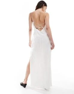 Abercrombie & Fitch Satin Maxi Dress With Jaquard Print In White For Women Snow White -Abercro Clothing Shop 206635688 4