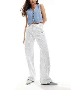 Abercrombie & Fitch High Rise Loose Fit Jean In Blue Stripe For Women Indigo Stripe