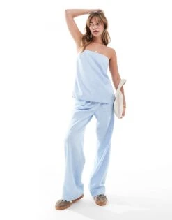 Abercrombie & Fitch Co-ord Stapless Button Up Tailored Top In Light Blue