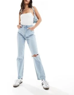 Abercrombie & Fitch 90's Straight Fit Jean With Knee Rip In Light Wash Blue For Women -Abercro Clothing Shop 206670944 1 lightwashblue 1