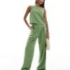 Abercrombie & Fitch Sloane Co-ord Linen Blend Wide Leg Trouser In Green For Women Jade Green -Abercro Clothing Shop 206670945 1 jadegreen