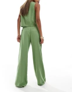 Abercrombie & Fitch Sloane Co-ord Linen Blend Wide Leg Trouser In Green For Women Jade Green -Abercro Clothing Shop 206670945 3