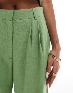 Abercrombie & Fitch Sloane Co-ord Linen Blend Wide Leg Trouser In Green For Women Jade Green -Abercro Clothing Shop 206670945 4