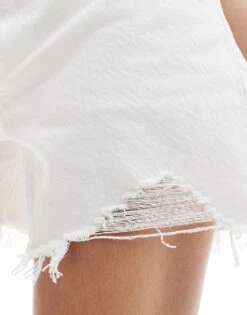 Abercrombie & Fitch Baggy Fit Low Rise Denim Shorts In White For Women White Destroy -Abercro Clothing Shop 206671114 3