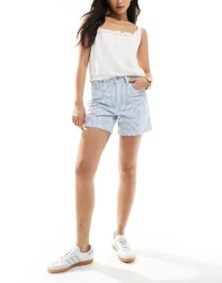 Abercrombie & Fitch High Rise Dad Fit Denim Short In Blue Stripe For Women Blue/white Stripe -Abercro Clothing Shop 206671170 1 bluewhitestripe 1