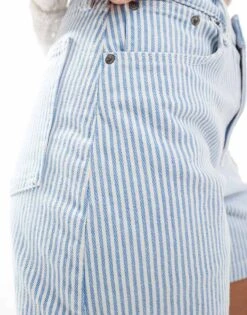 Abercrombie & Fitch High Rise Dad Fit Denim Short In Blue Stripe For Women Blue/white Stripe -Abercro Clothing Shop 206671170 3