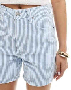 Abercrombie & Fitch High Rise Dad Fit Denim Short In Blue Stripe For Women Blue/white Stripe -Abercro Clothing Shop 206671170 4
