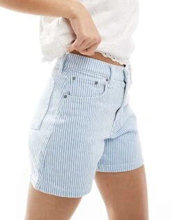 Abercrombie & Fitch High Rise Dad Fit Denim Short In Blue Stripe For Women Blue/white Stripe -Abercro Clothing Shop 206671170 5