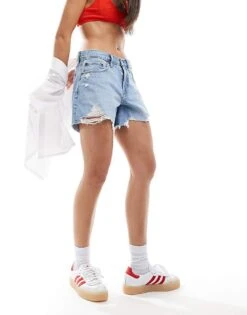 Abercrombie & Fitch Baggy Fit Low Rise Denim Shorts In Light Wash For Women Light Medium -Abercro Clothing Shop 206671184 4