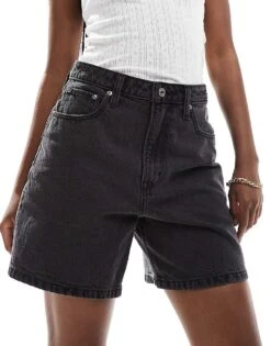 Abercrombie & Fitch Curve Love Loose Fit Denim Shorts In Black For Women Black Baby Curve
