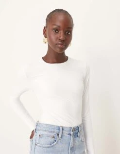 Abercrombie & Fitch Long Sleeve Soft Matte Bodysuit In White For Women -Abercro Clothing Shop 206939225 1 white 1