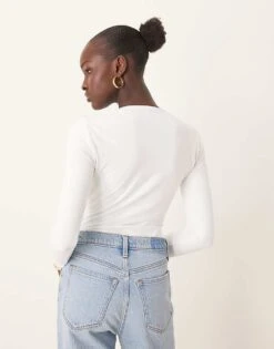 Abercrombie & Fitch Long Sleeve Soft Matte Bodysuit In White For Women -Abercro Clothing Shop 206939225 3