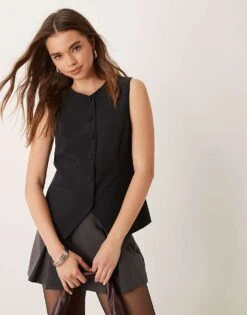Abercrombie & Fitch High Neck Tailored Vest In Black For Women
