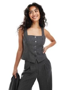 Abercrombie & Fitch Co-ord Tailored Waistcoat Top In Grey Pinstripe For Women Gray Pinstripe -Abercro Clothing Shop 206939850 1 graypinstripe 1