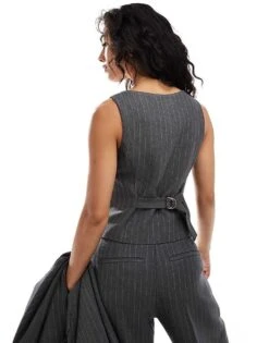 Abercrombie & Fitch Co-ord Tailored Waistcoat Top In Grey Pinstripe For Women Gray Pinstripe -Abercro Clothing Shop 206939850 3