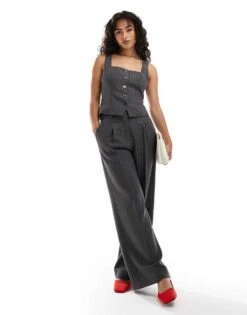 Abercrombie & Fitch Co-ord Tailored Waistcoat Top In Grey Pinstripe For Women Gray Pinstripe -Abercro Clothing Shop 206939850 4