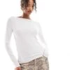 Abercrombie & Fitch Long Sleeve Ribbed Top With Slash Neck In Off White For Women