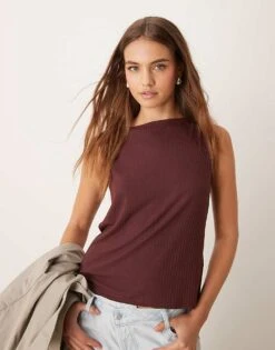 Abercrombie & Fitch Slash Neck Ribbed Top In Brown For Women Chocolate -Abercro Clothing Shop 206939977 1 chocolate 1
