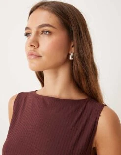 Abercrombie & Fitch Slash Neck Ribbed Top In Brown For Women Chocolate -Abercro Clothing Shop 206939977 3