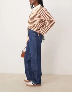 Abercrombie & Fitch High Rise Loose Fit Straight Leg Jean In Dark Blue Wash For Women -Abercro Clothing Shop 206940096 3