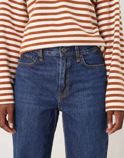 Abercrombie & Fitch High Rise Loose Fit Straight Leg Jean In Dark Blue Wash For Women -Abercro Clothing Shop 206940096 5