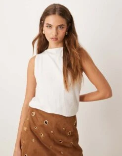 Abercrombie & Fitch Slash Neck Ribbed Top In Off White For Women -Abercro Clothing Shop 206940137 1 offwhite 1