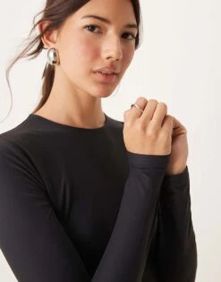 Abercrombie & Fitch Long Sleeve Soft Matte Bodysuit In Black For Women -Abercro Clothing Shop 206940294 4