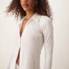 Abercrombie & Fitch Sheer Ribbed Button Up Long Sleeve Polo In Off White For Women -Abercro Clothing Shop 206940379 1 offwhite