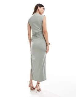 Abercrombie & Fitch Paloma Mock Neck Sleeveless Midi Dress In Olive Green For Women -Abercro Clothing Shop 206940997 4