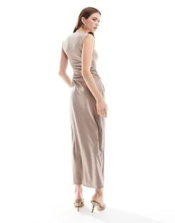 Abercrombie & Fitch Square Neck Maxi Dress In Grey For Women Taupe Grey -Abercro Clothing Shop 206941040 4