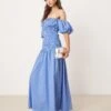 Abercrombie & Fitch Off The Shoulder Smocked Low Waist Maxi Dress In Blue Tile Print For Women -Abercro Clothing Shop 206941088 1 bluetile