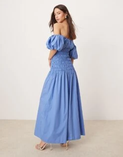 Abercrombie & Fitch Off The Shoulder Smocked Low Waist Maxi Dress In Blue Tile Print For Women -Abercro Clothing Shop 206941088 4