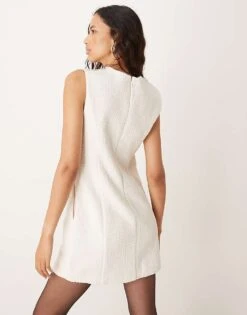 Abercrombie & Fitch Tweed High Neck Tailored Mini Dress In White For Women -Abercro Clothing Shop 206941097 3