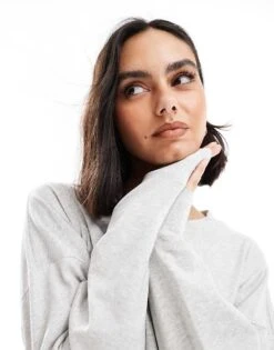 Abercrombie & Fitch Oversized Long Sleeve Tee In Grey For Women Light Grey -Abercro Clothing Shop 206941106 3