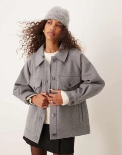 Abercrombie & Fitch Button Up Shacket In Grey For Women -Abercro Clothing Shop 206941125 1 grey 1