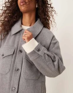 Abercrombie & Fitch Button Up Shacket In Grey For Women -Abercro Clothing Shop 206941125 3