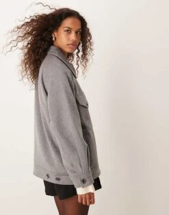 Abercrombie & Fitch Button Up Shacket In Grey For Women -Abercro Clothing Shop 206941125 4