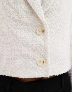 Abercrombie & Fitch Crop Tweed Blazer In Cream For Women -Abercro Clothing Shop 206941133 3