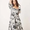 Abercrombie & Fitch Emerson Floral Midi Dress With Puff Sleeves In Black/white For Women Black Floral -Abercro Clothing Shop 206941141 1 blackfloral