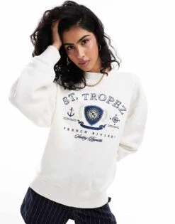 Abercrombie & Fitch St Tropez Print Sweatshirt In Cream For Women -Abercro Clothing Shop 206941150 1 cream 1