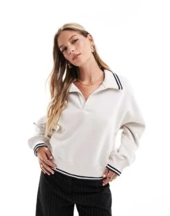 Abercrombie & Fitch Collared Sweatshirt In White For Women -Abercro Clothing Shop 206941221 4