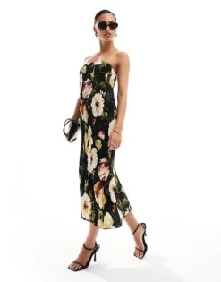Abercrombie & Fitch Emerson Strapless Printed Maxi Dress In Pink For Women Black Multifloral