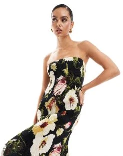 Abercrombie & Fitch Emerson Strapless Printed Maxi Dress In Pink For Women Black Multifloral -Abercro Clothing Shop 206941303 4