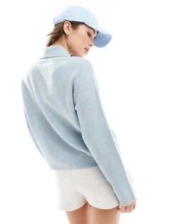 Abercrombie & Fitch Collared Cardigan In Blue For Women Baby Blue -Abercro Clothing Shop 206941312 3