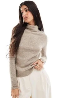 Abercrombie & Fitch Fluffy Turtleneck Jumper In Light Grey For Women